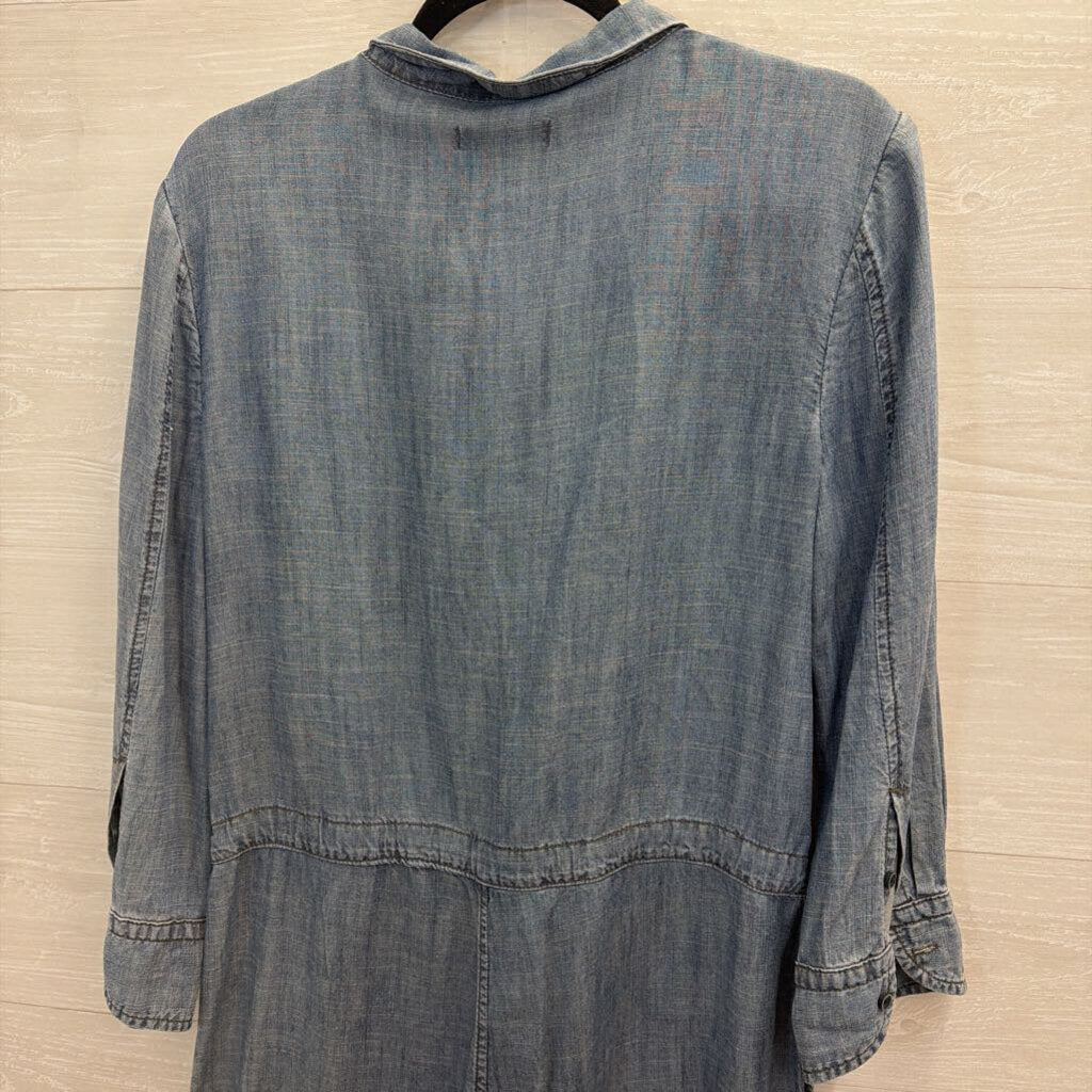 Level 99 Blue Chambray Long Sleeve Button Front Romper Small