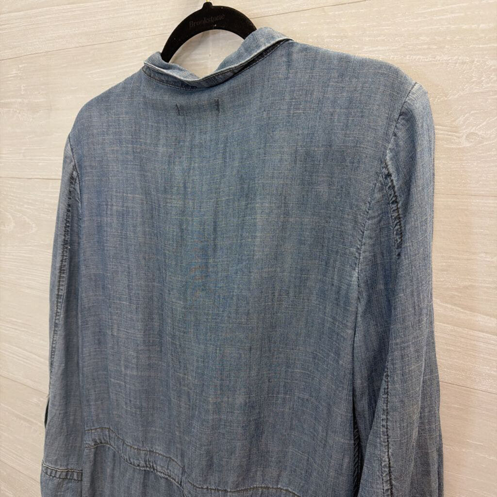 Level 99 Blue Chambray Long Sleeve Button Front Romper Small
