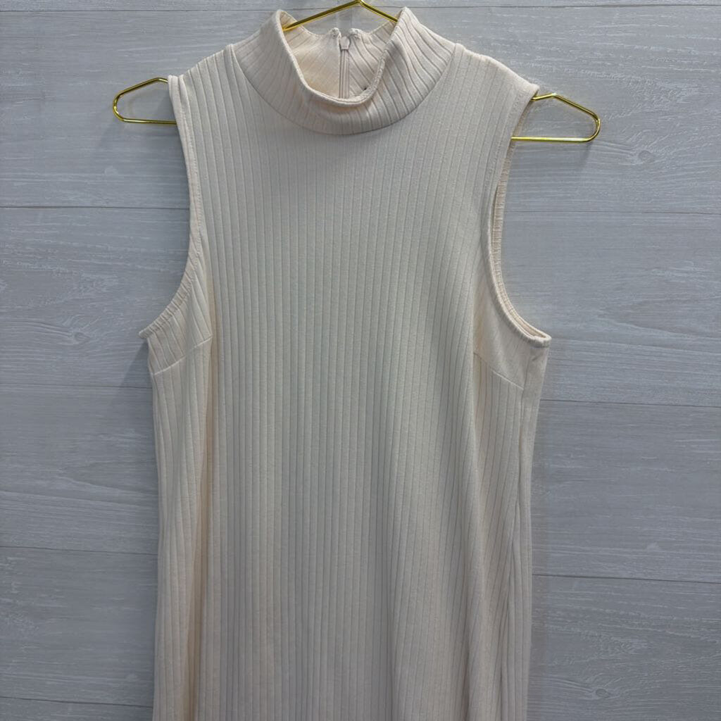 Sanctuary Cream Ribbed Sleeveless Mock Neck Dress Small