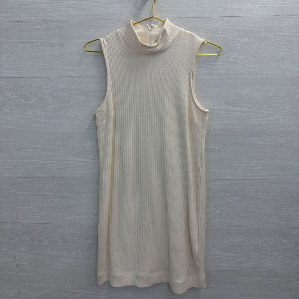 Sanctuary Cream Ribbed Sleeveless Mock Neck Dress Small