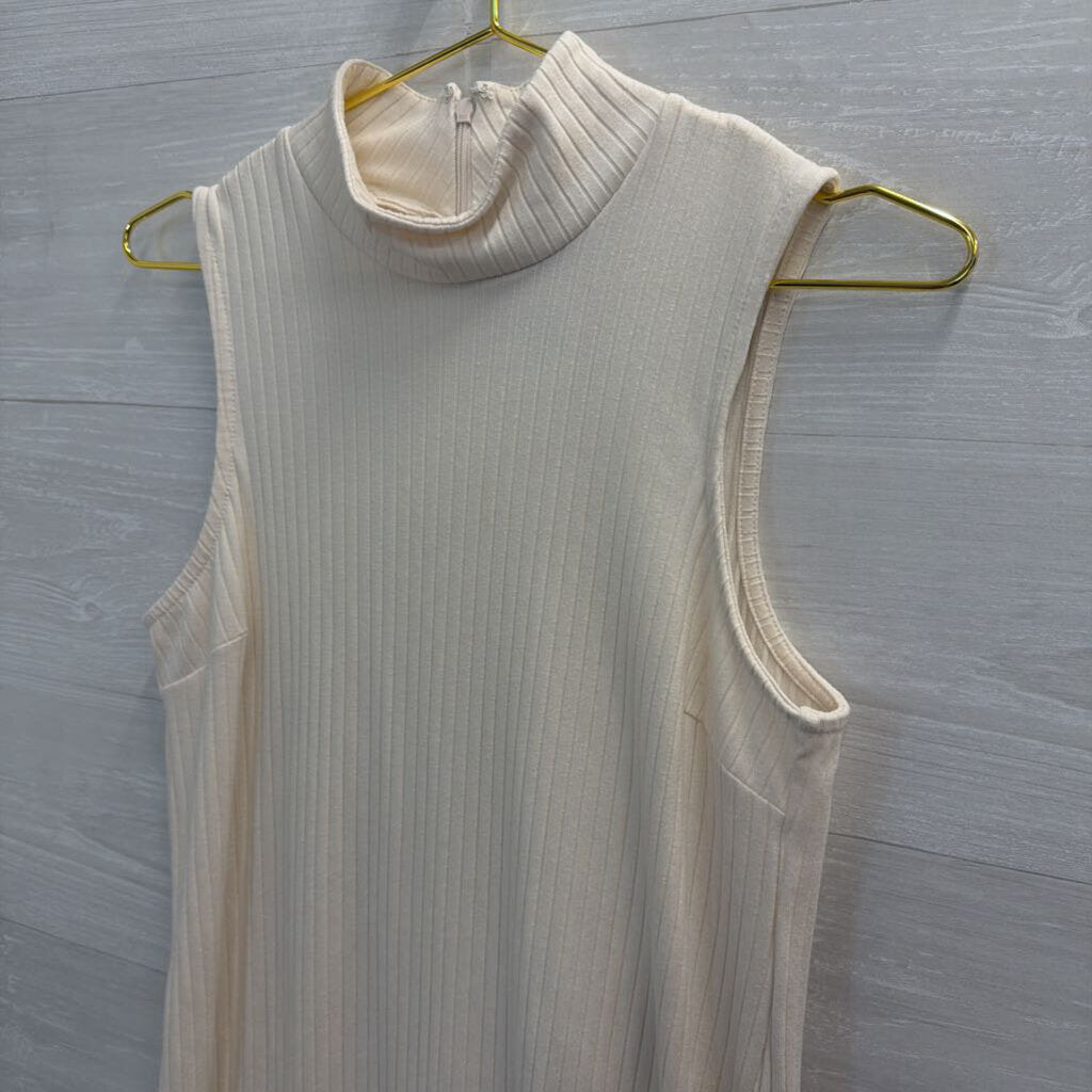 Sanctuary Cream Ribbed Sleeveless Mock Neck Dress Small
