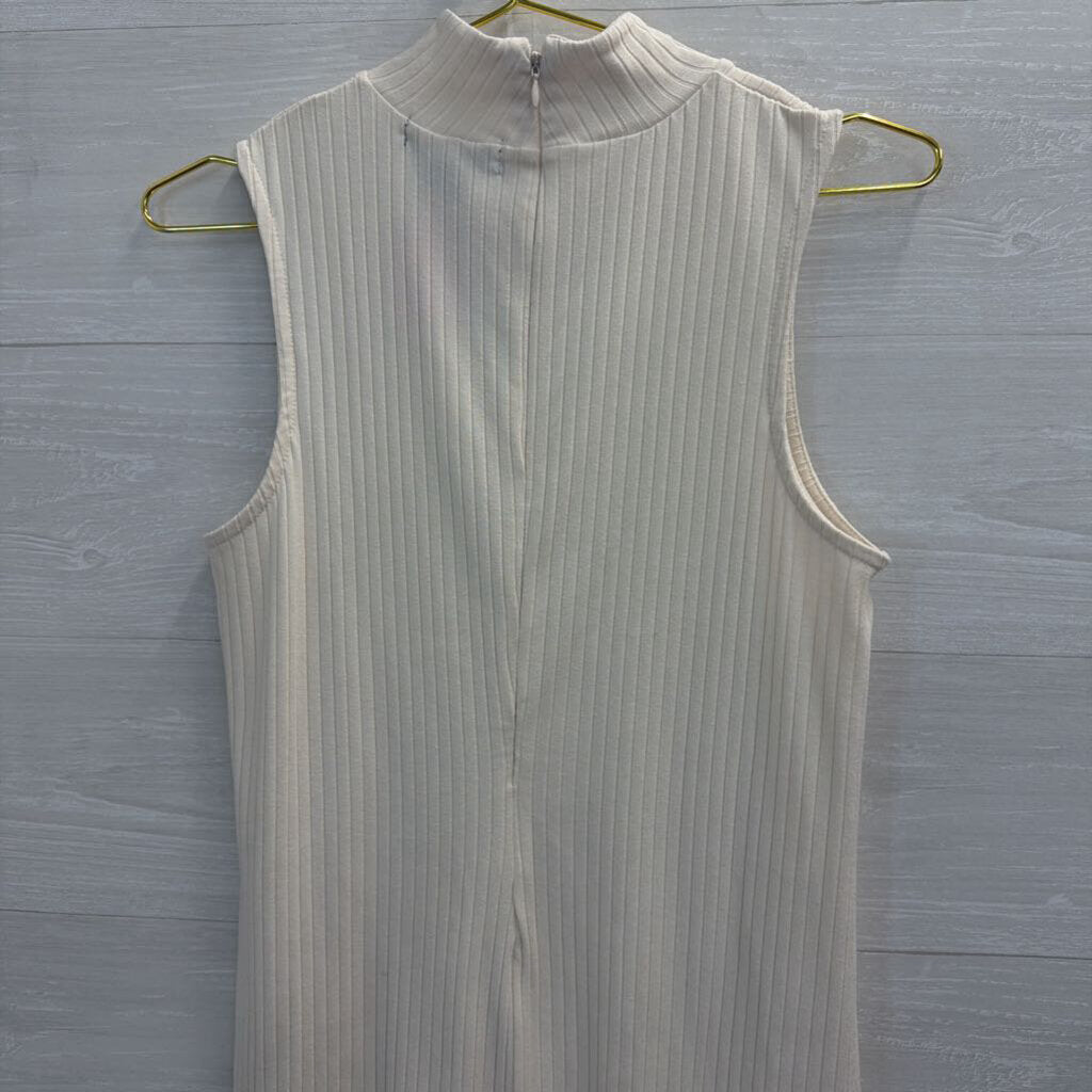 Sanctuary Cream Ribbed Sleeveless Mock Neck Dress Small
