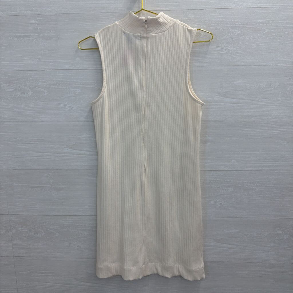 Sanctuary Cream Ribbed Sleeveless Mock Neck Dress Small