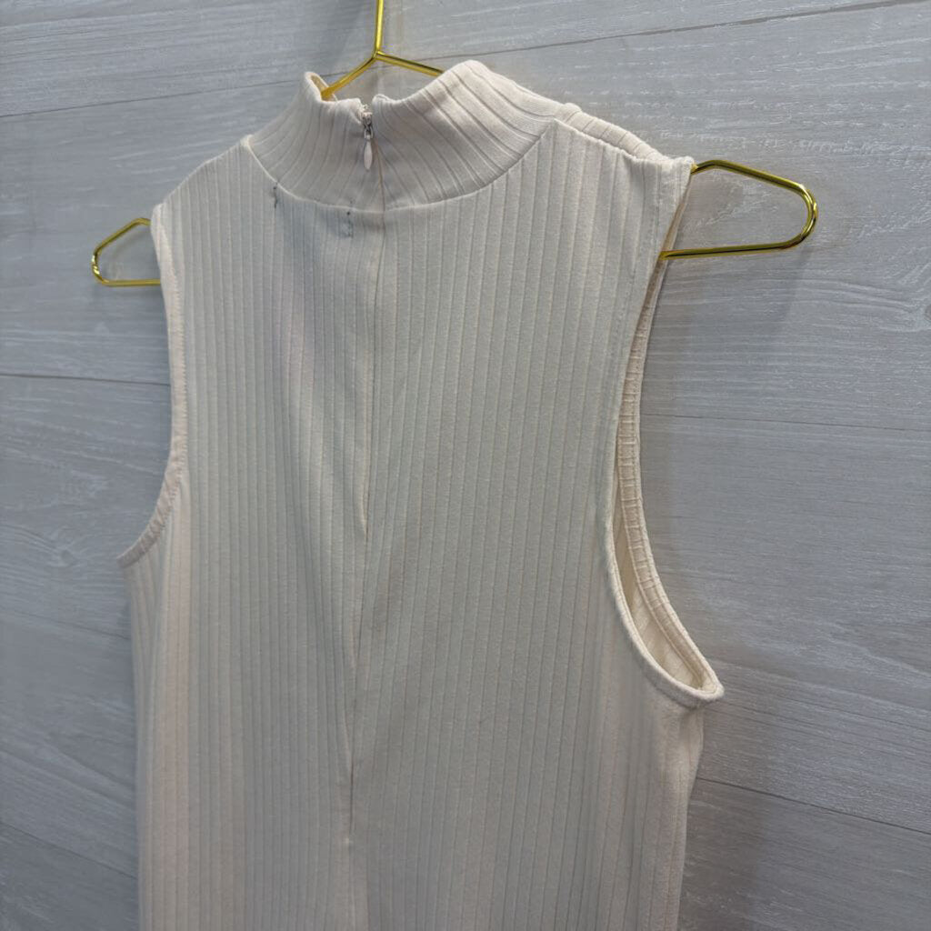 Sanctuary Cream Ribbed Sleeveless Mock Neck Dress Small