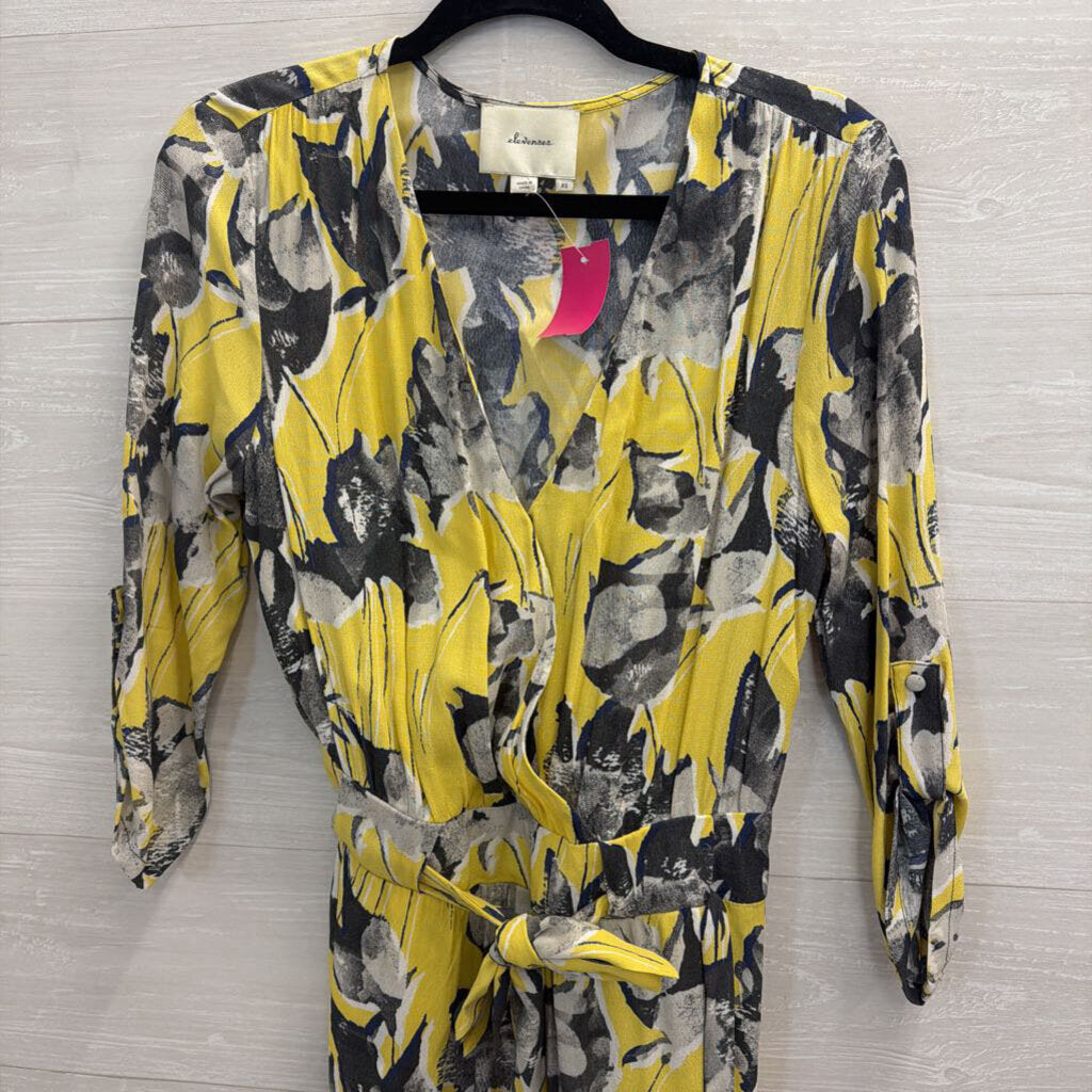 Elevenses Yellow/ Grey Print Long Sleeve Romper Extra Small