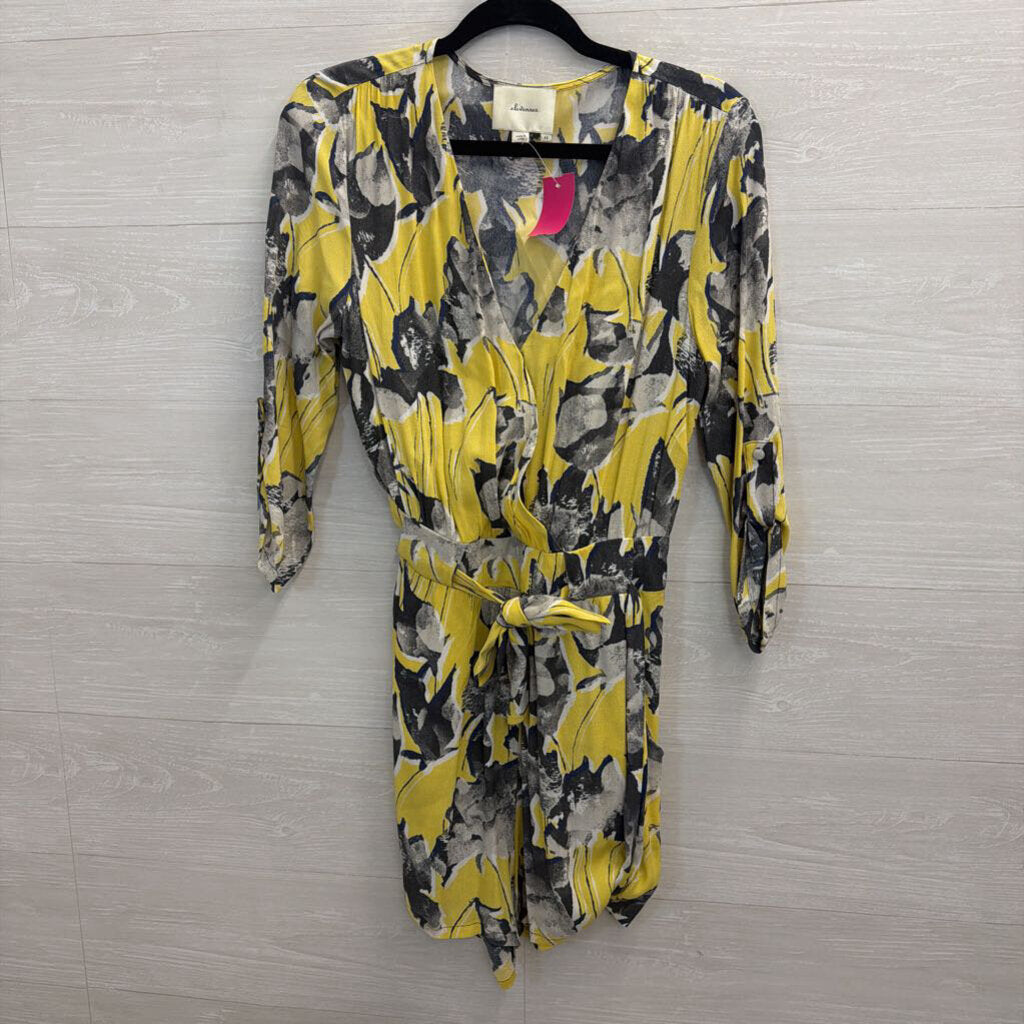 Elevenses Yellow/ Grey Print Long Sleeve Romper Extra Small