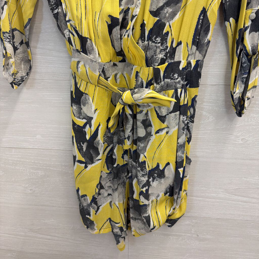 Elevenses Yellow/ Grey Print Long Sleeve Romper Extra Small