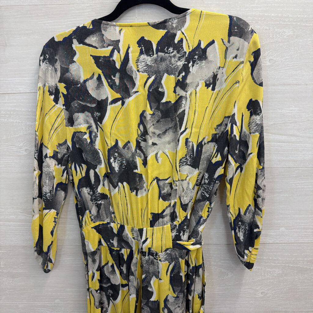 Elevenses Yellow/ Grey Print Long Sleeve Romper Extra Small