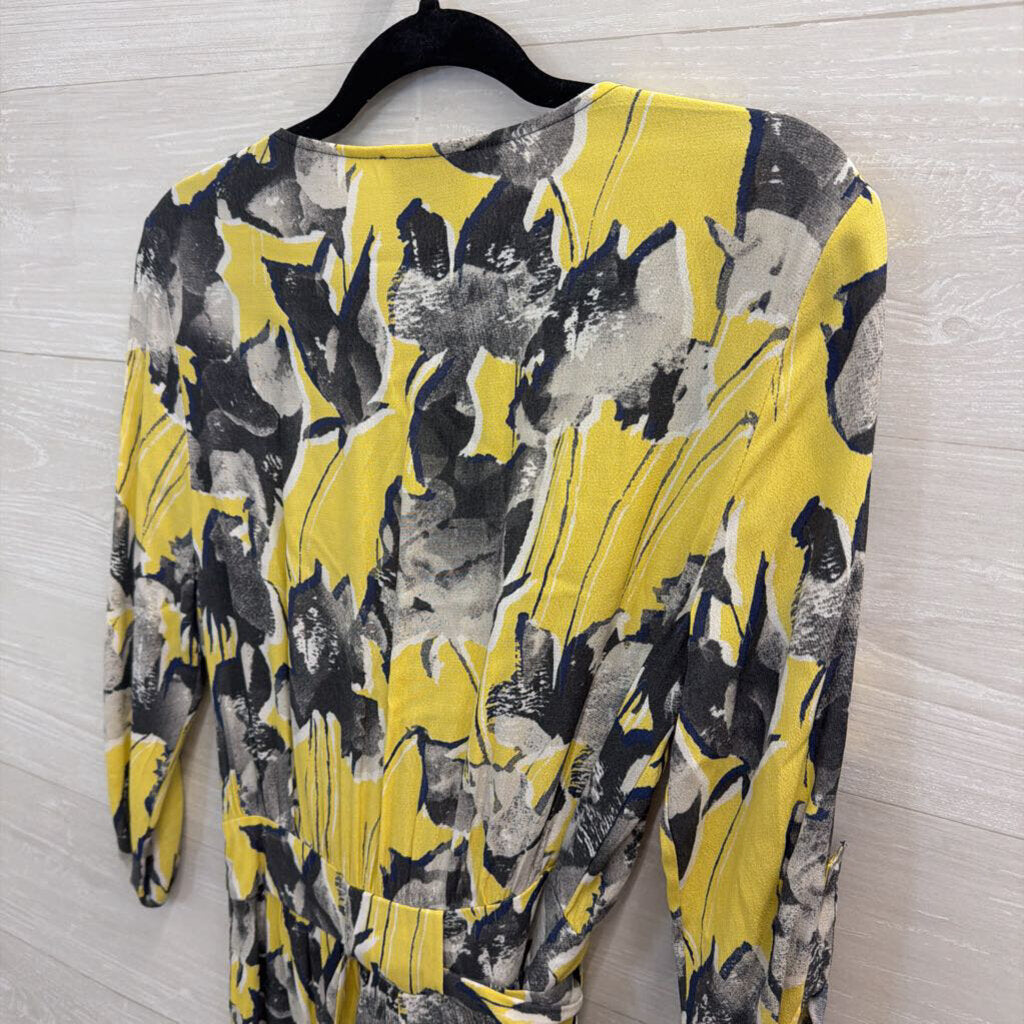 Elevenses Yellow/ Grey Print Long Sleeve Romper Extra Small