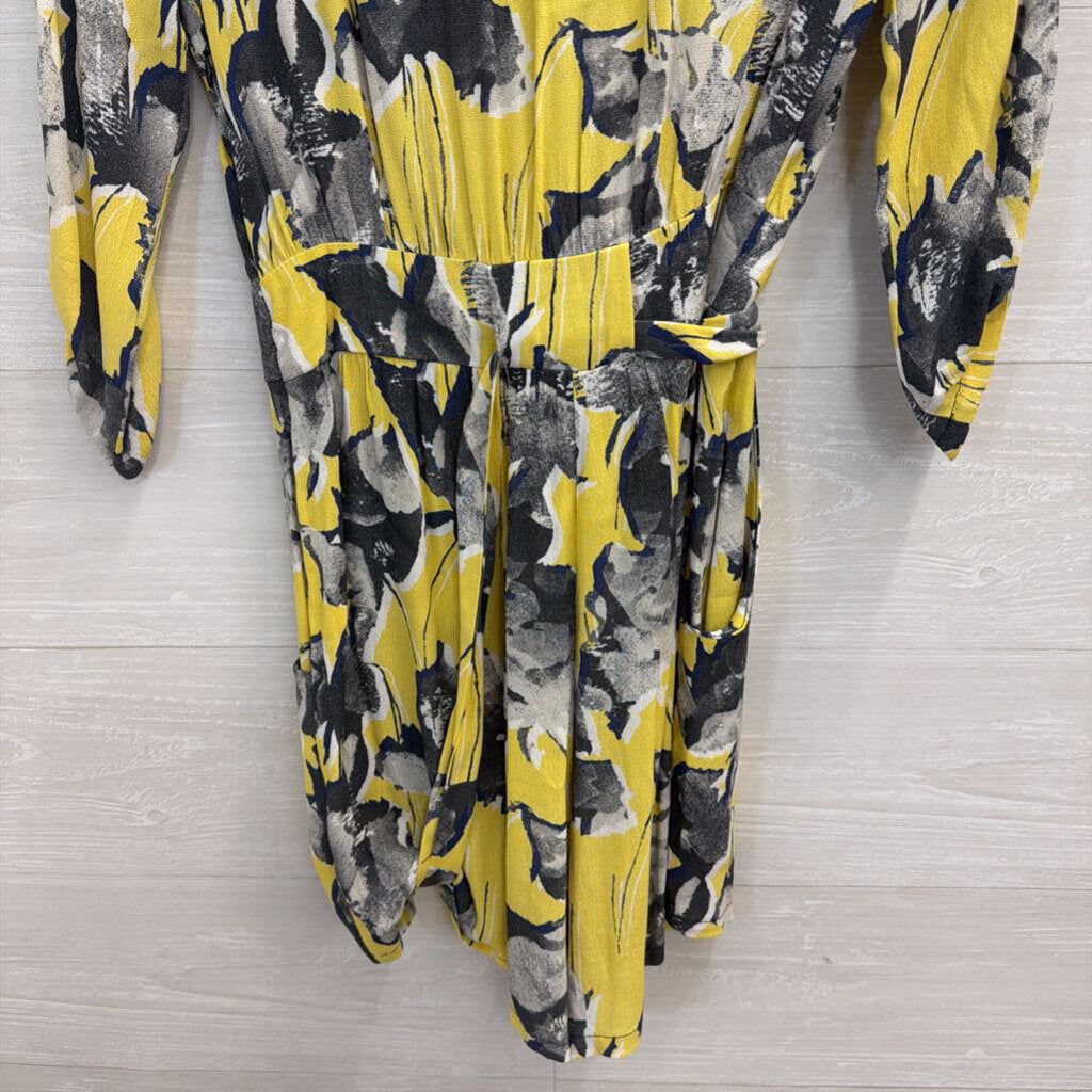 Elevenses Yellow/ Grey Print Long Sleeve Romper Extra Small