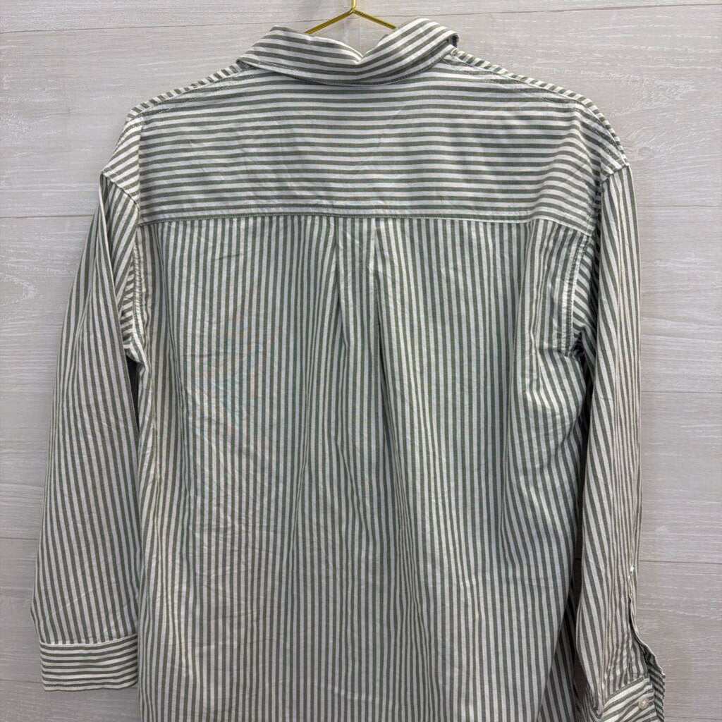 White/ Green Striped Long Sleeve Button Down Dress Extra Small