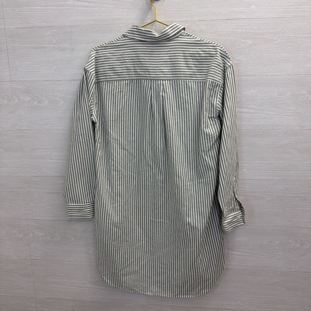White/ Green Striped Long Sleeve Button Down Dress Extra Small