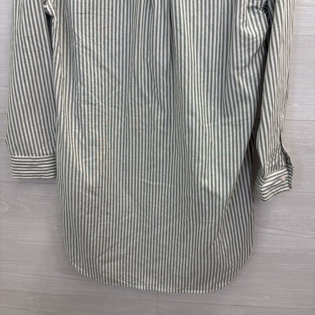 White/ Green Striped Long Sleeve Button Down Dress Extra Small