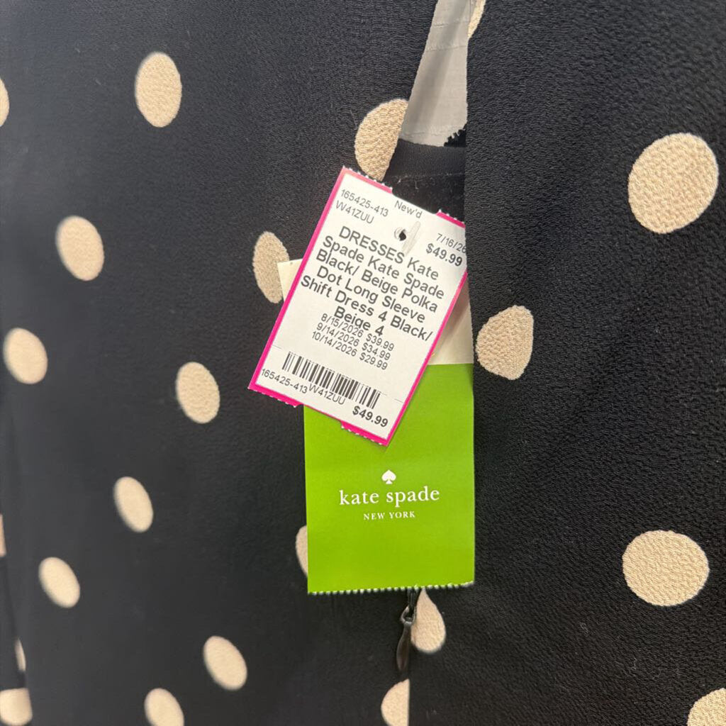 Kate Spade Black/ Beige Polka Dot Long Sleeve Shift Dress 4