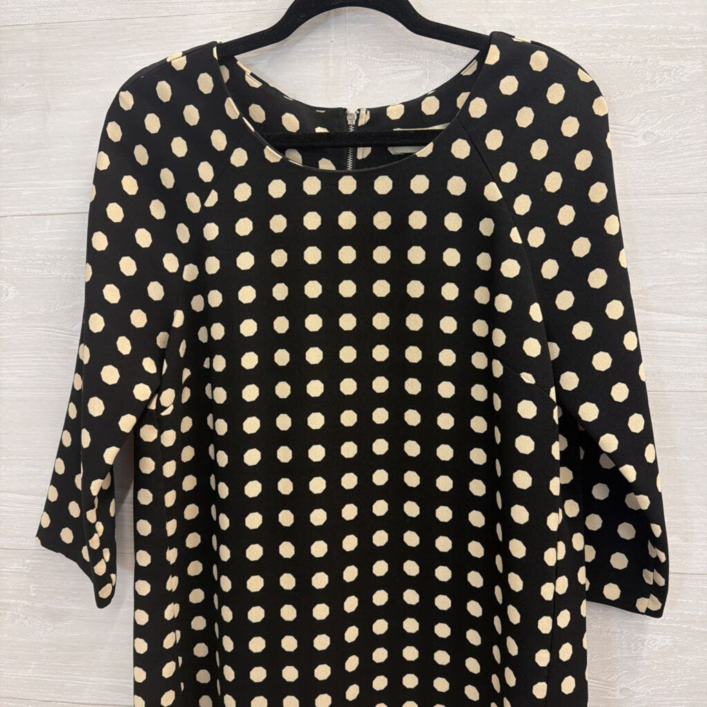 Lili Wang Black/ Beige Dot Print Long Sleeve Shift Dress Small