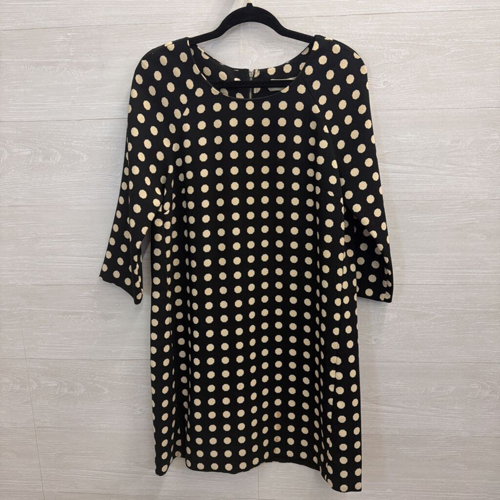 Lili Wang Black/ Beige Dot Print Long Sleeve Shift Dress Small