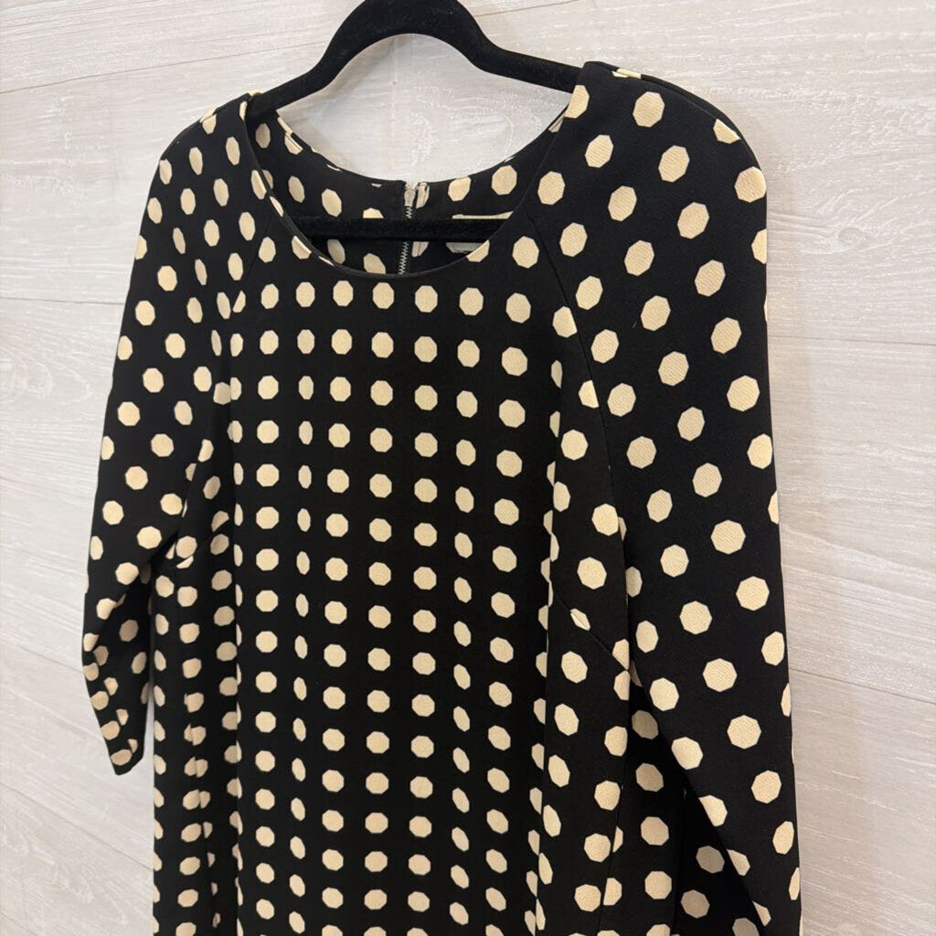 Lili Wang Black/ Beige Dot Print Long Sleeve Shift Dress Small