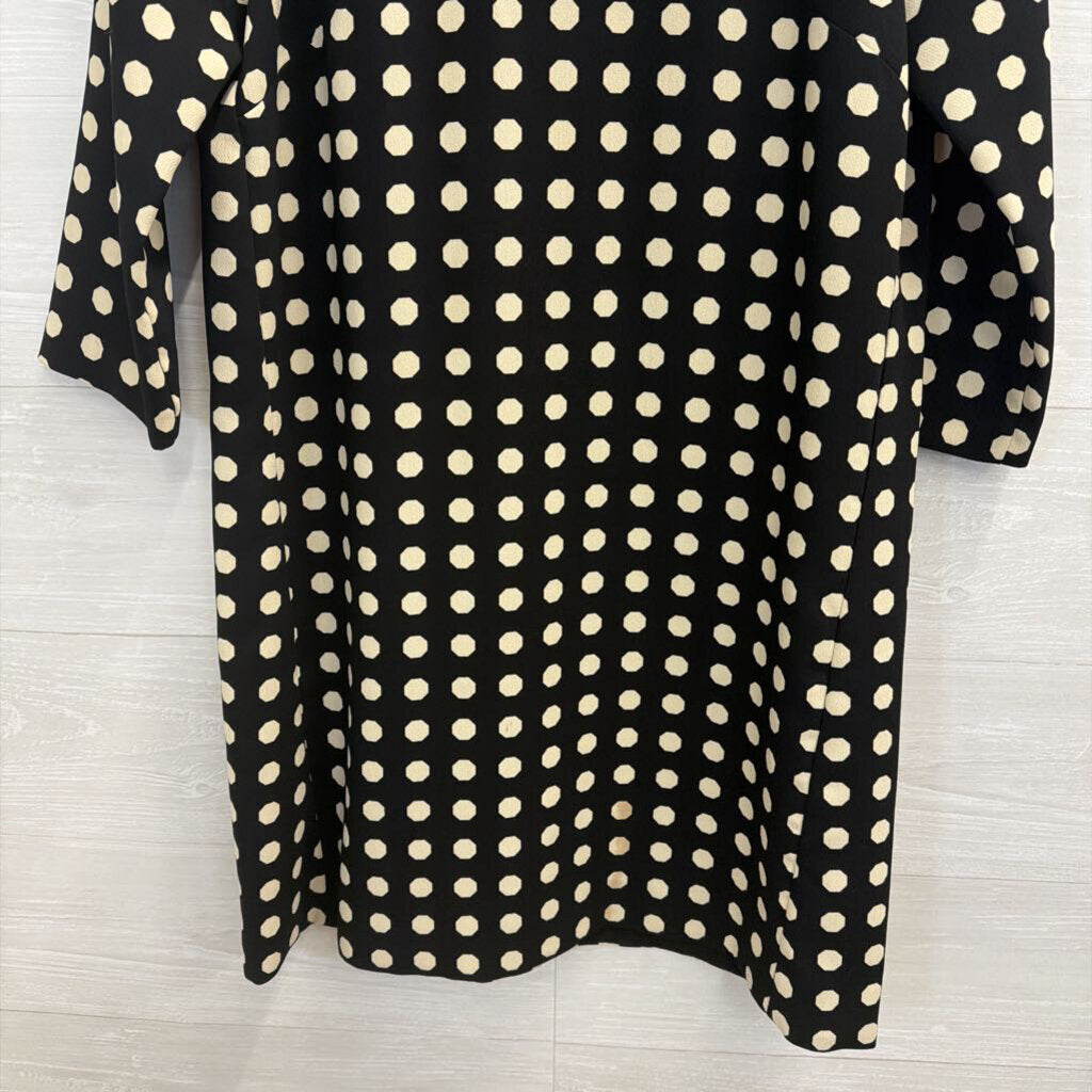 Lili Wang Black/ Beige Dot Print Long Sleeve Shift Dress Small