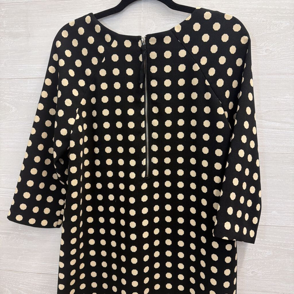Lili Wang Black/ Beige Dot Print Long Sleeve Shift Dress Small