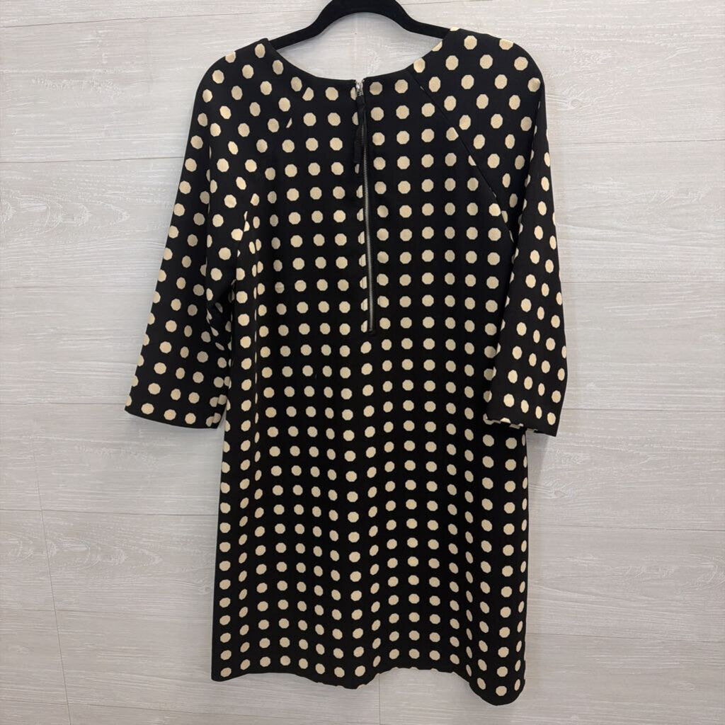 Lili Wang Black/ Beige Dot Print Long Sleeve Shift Dress Small