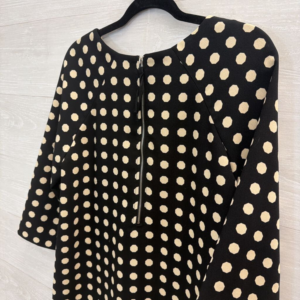 Lili Wang Black/ Beige Dot Print Long Sleeve Shift Dress Small