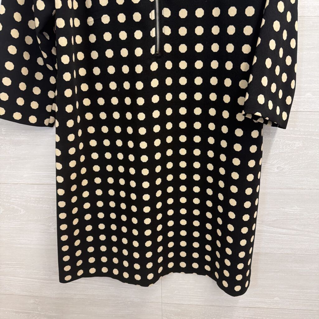Lili Wang Black/ Beige Dot Print Long Sleeve Shift Dress Small