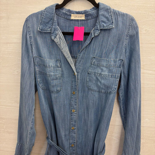 Bella Dahl Blue Chambray Long Sleeve Button Down Tie Waist Dress Small