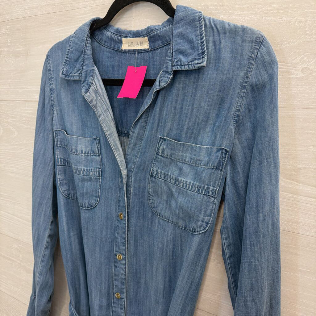 Bella Dahl Blue Chambray Long Sleeve Button Down Tie Waist Dress Small