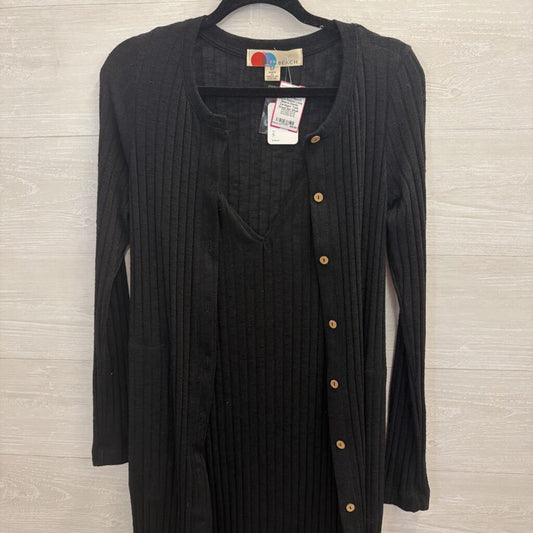 FP Beach Black Ribbed Long Sleeve Duster Cardigan/ Tank Dress Set Small