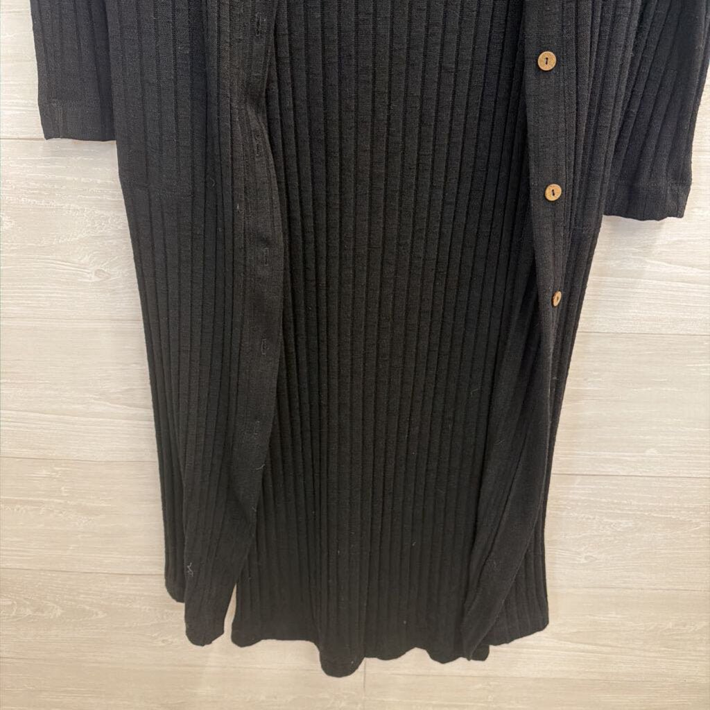 FP Beach Black Ribbed Long Sleeve Duster Cardigan/ Tank Dress Set Small