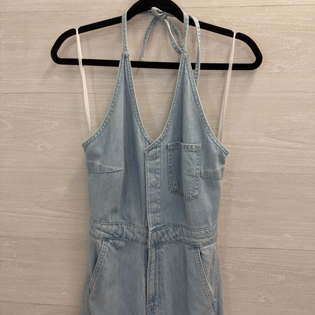 Light Wash Denim Halter Neck Maxi Dress 2