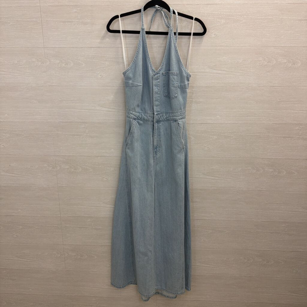 Light Wash Denim Halter Neck Maxi Dress 2