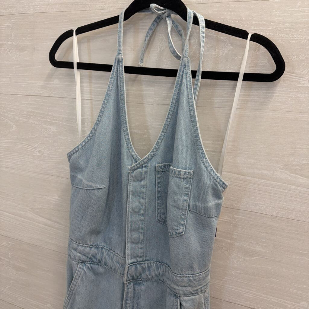 Light Wash Denim Halter Neck Maxi Dress 2