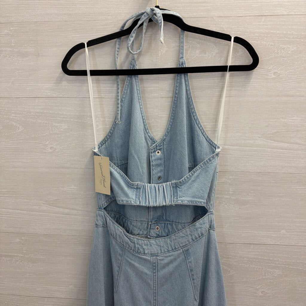 Light Wash Denim Halter Neck Maxi Dress 2