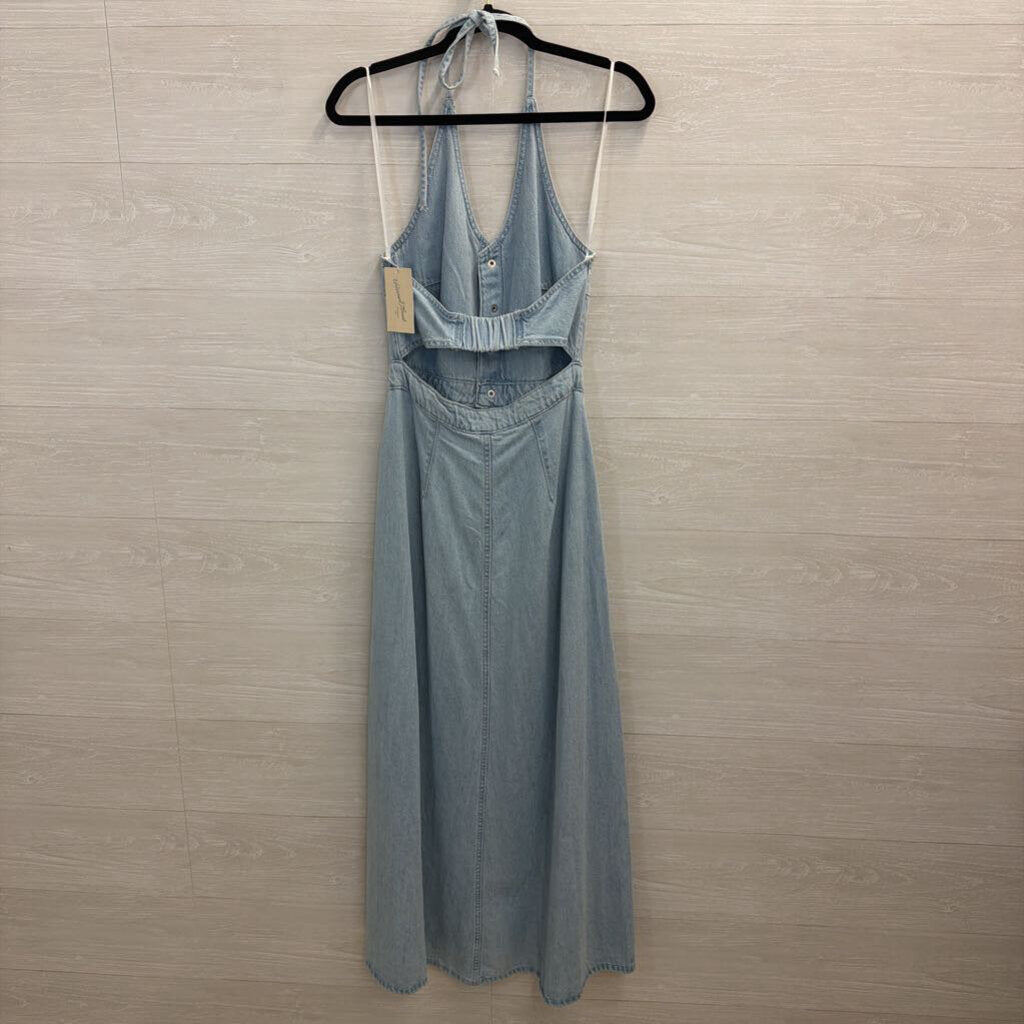 Light Wash Denim Halter Neck Maxi Dress 2