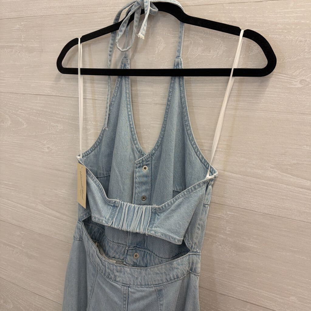 Light Wash Denim Halter Neck Maxi Dress 2