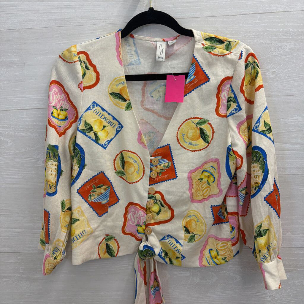 Joie White/ Multi La Dolce Vita Postcard Print Top/ Pants Set XS/ S