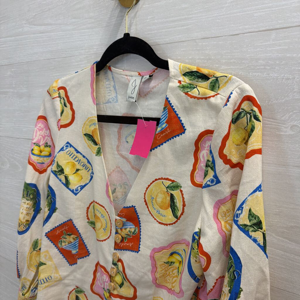 Joie White/ Multi La Dolce Vita Postcard Print Top/ Pants Set XS/ S