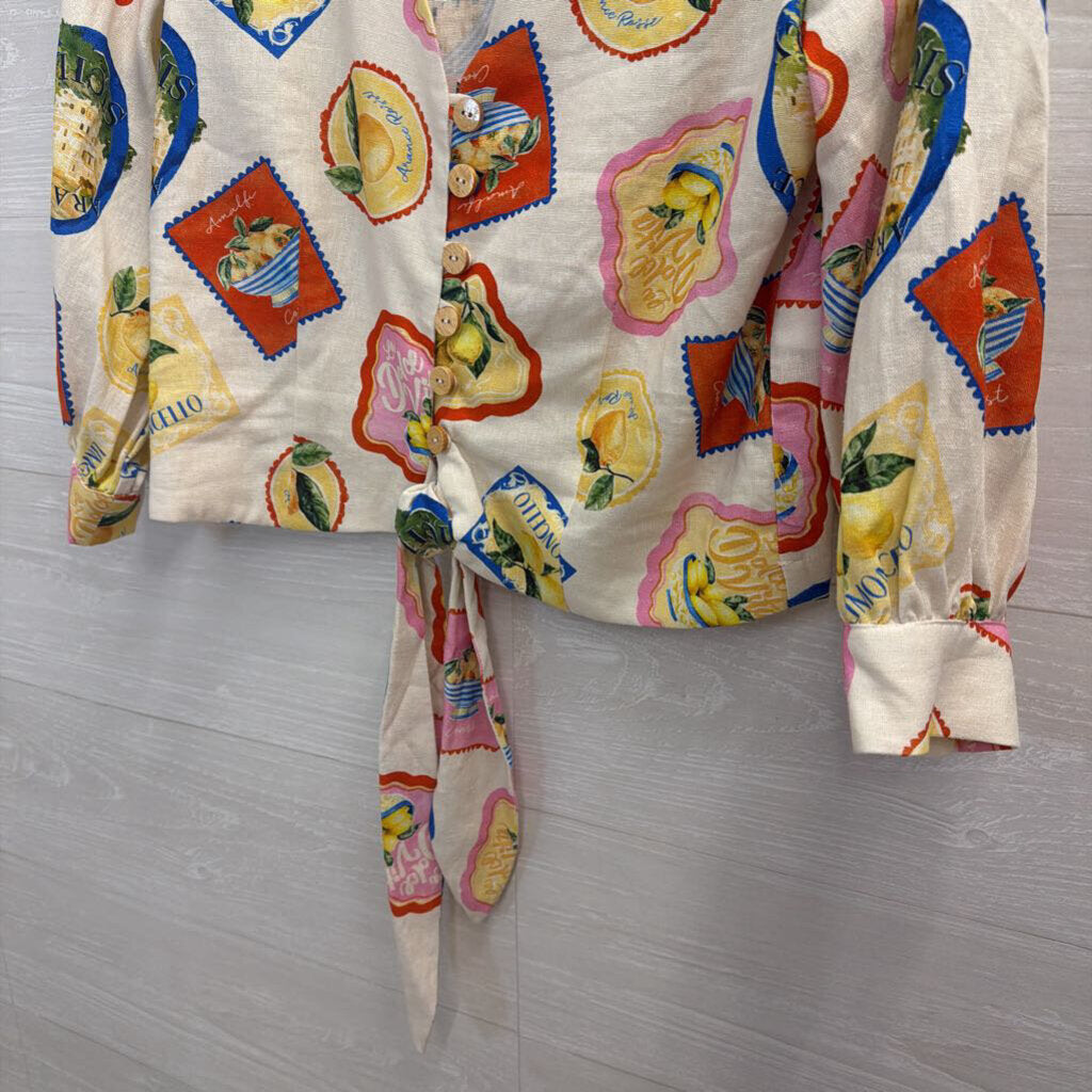 Joie White/ Multi La Dolce Vita Postcard Print Top/ Pants Set XS/ S