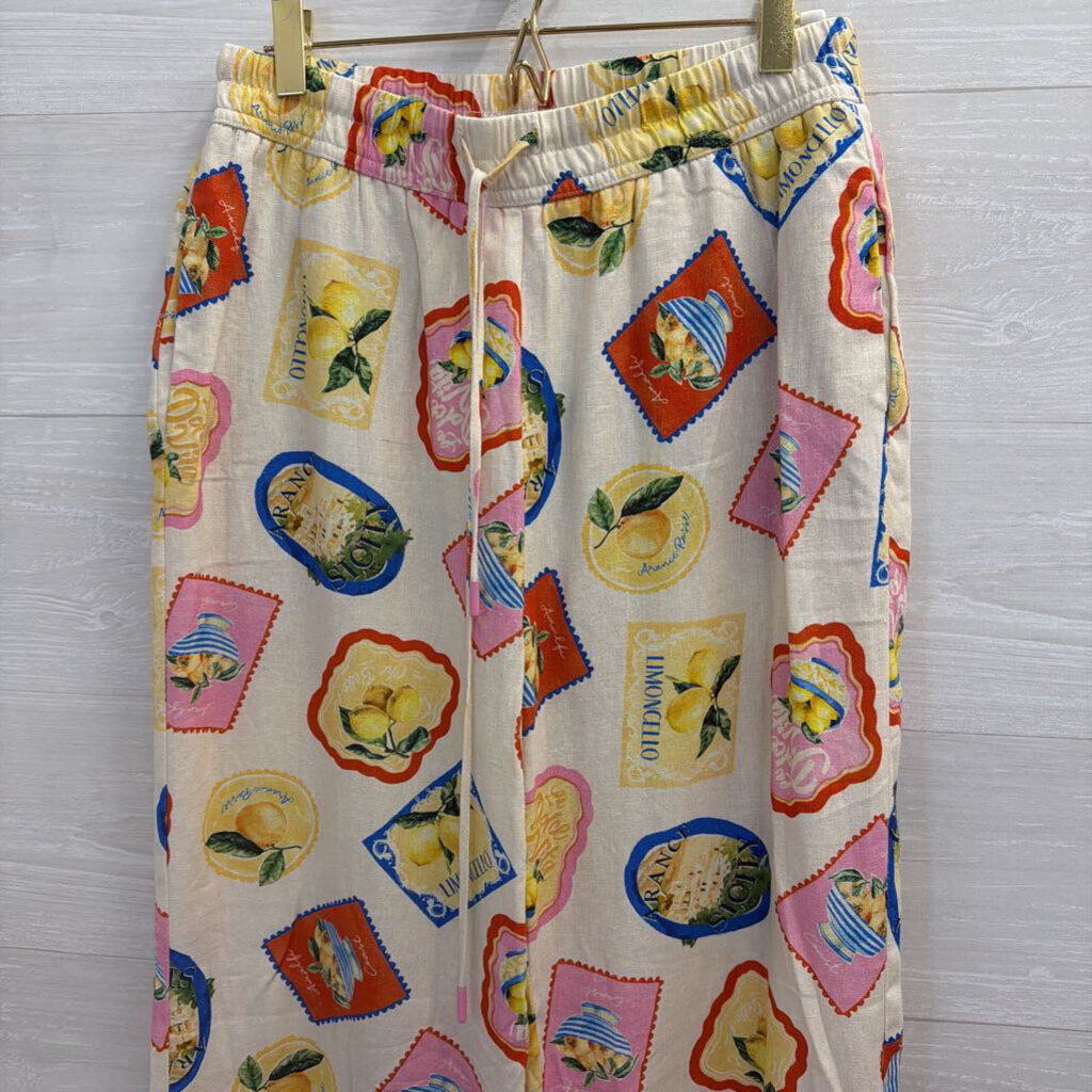 Joie White/ Multi La Dolce Vita Postcard Print Top/ Pants Set XS/ S