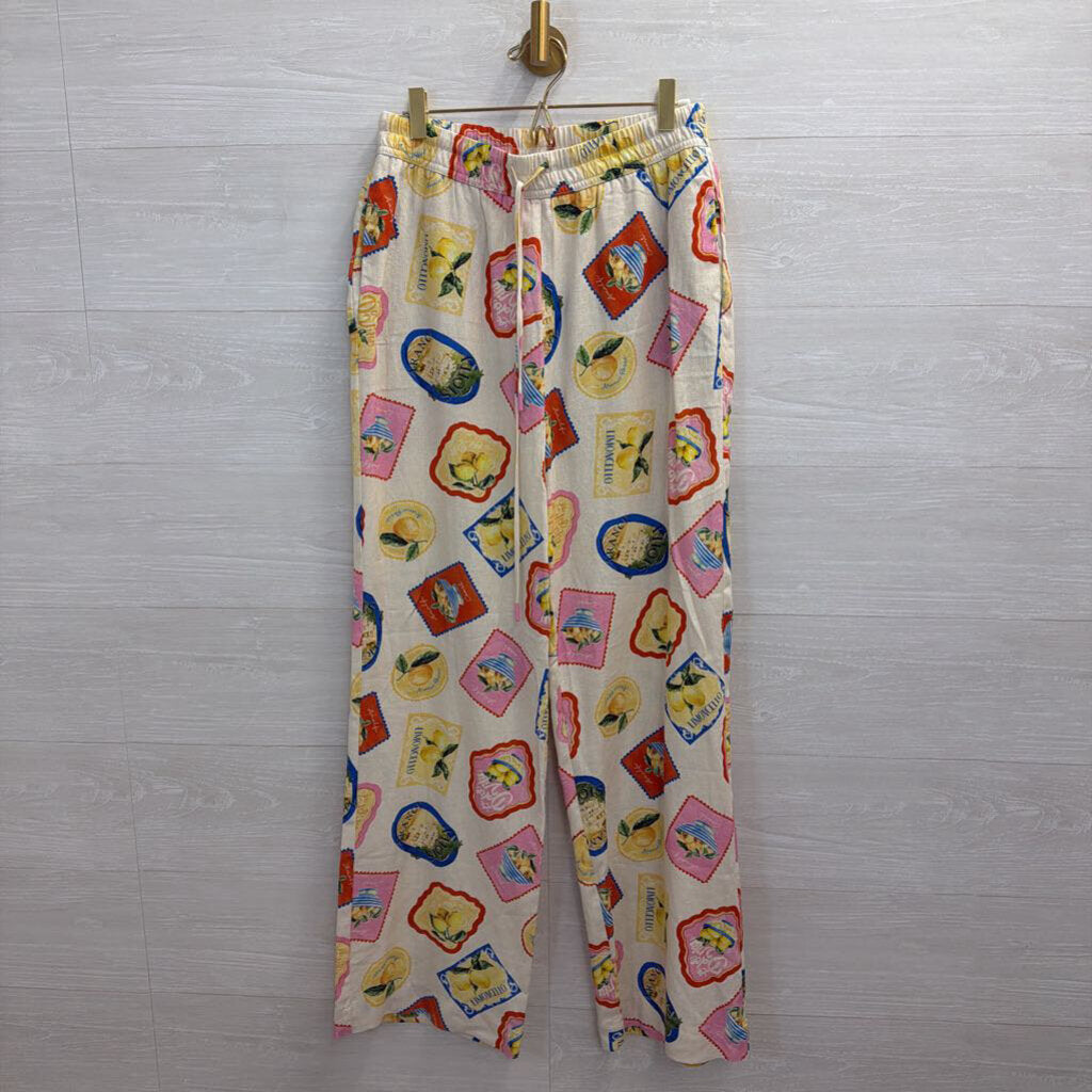 Joie White/ Multi La Dolce Vita Postcard Print Top/ Pants Set XS/ S