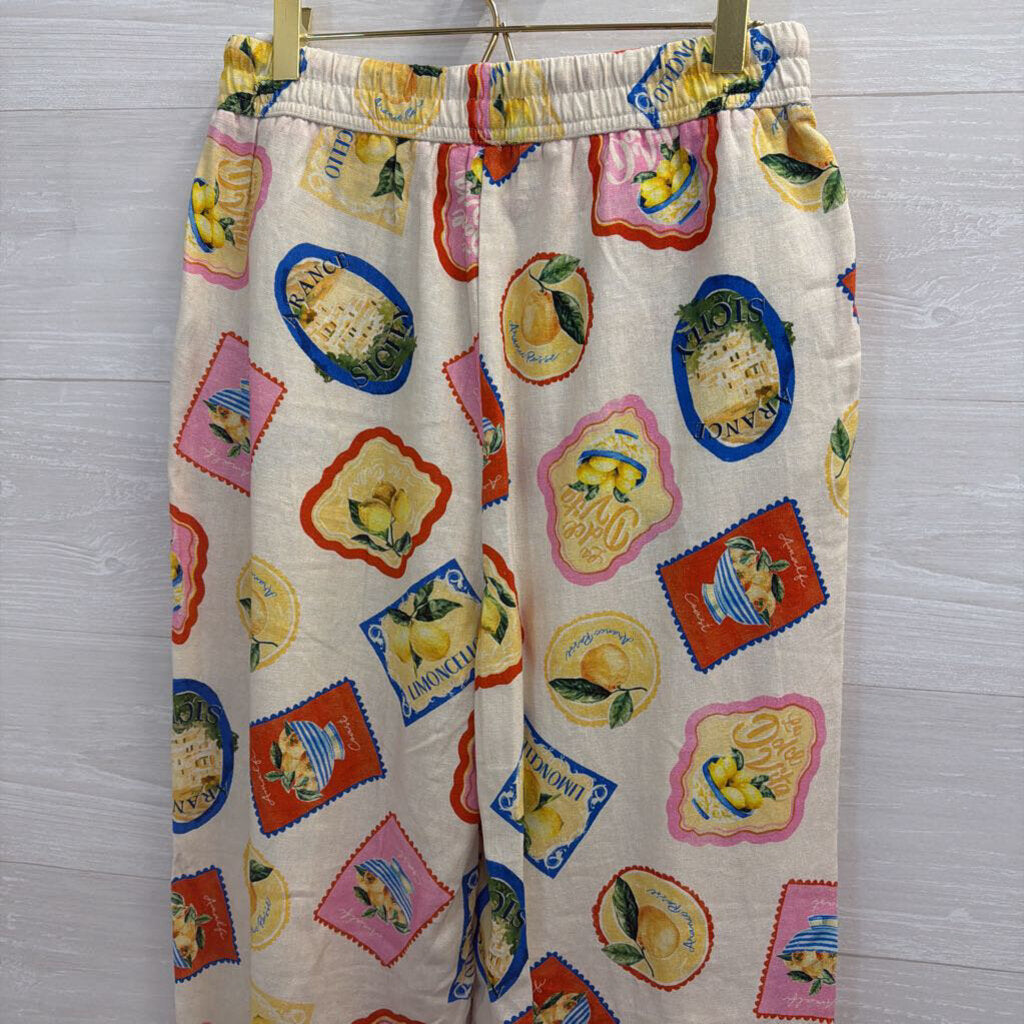 Joie White/ Multi La Dolce Vita Postcard Print Top/ Pants Set XS/ S
