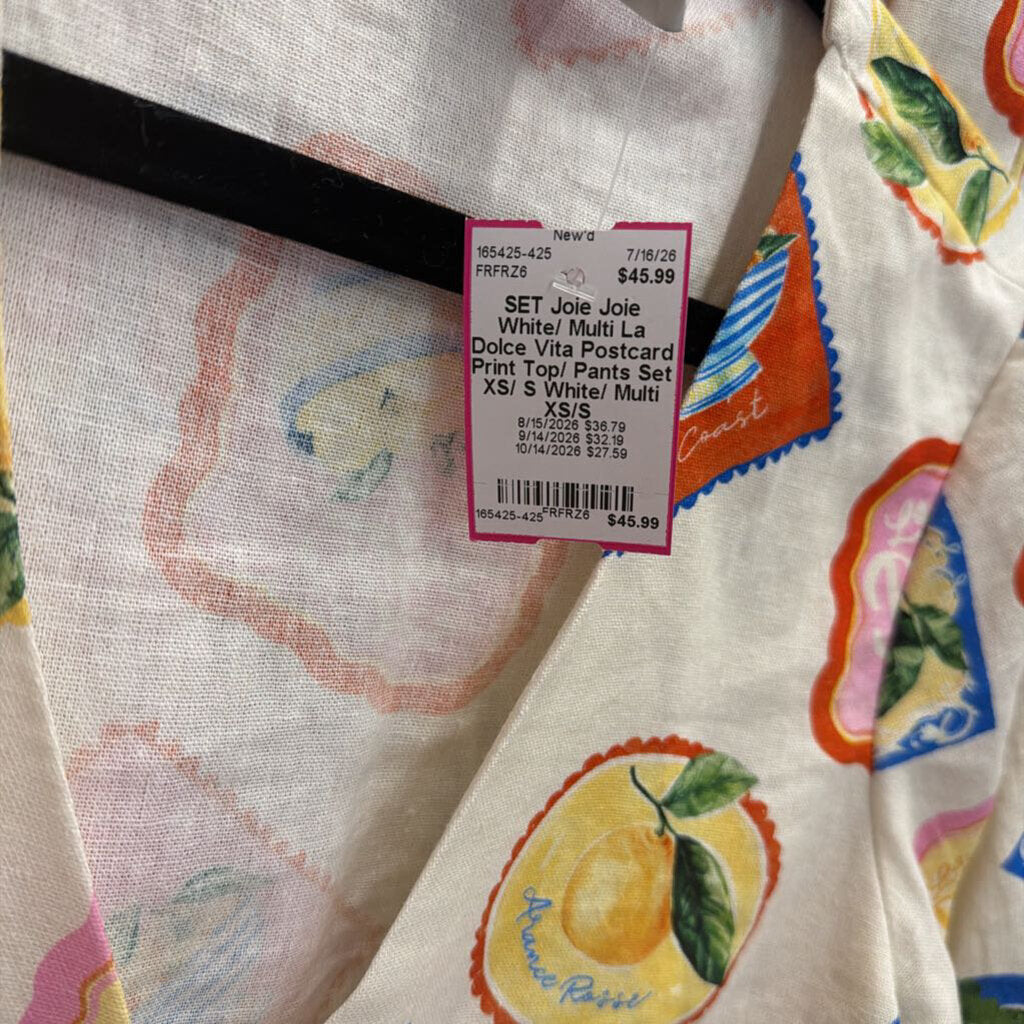 Joie White/ Multi La Dolce Vita Postcard Print Top/ Pants Set XS/ S