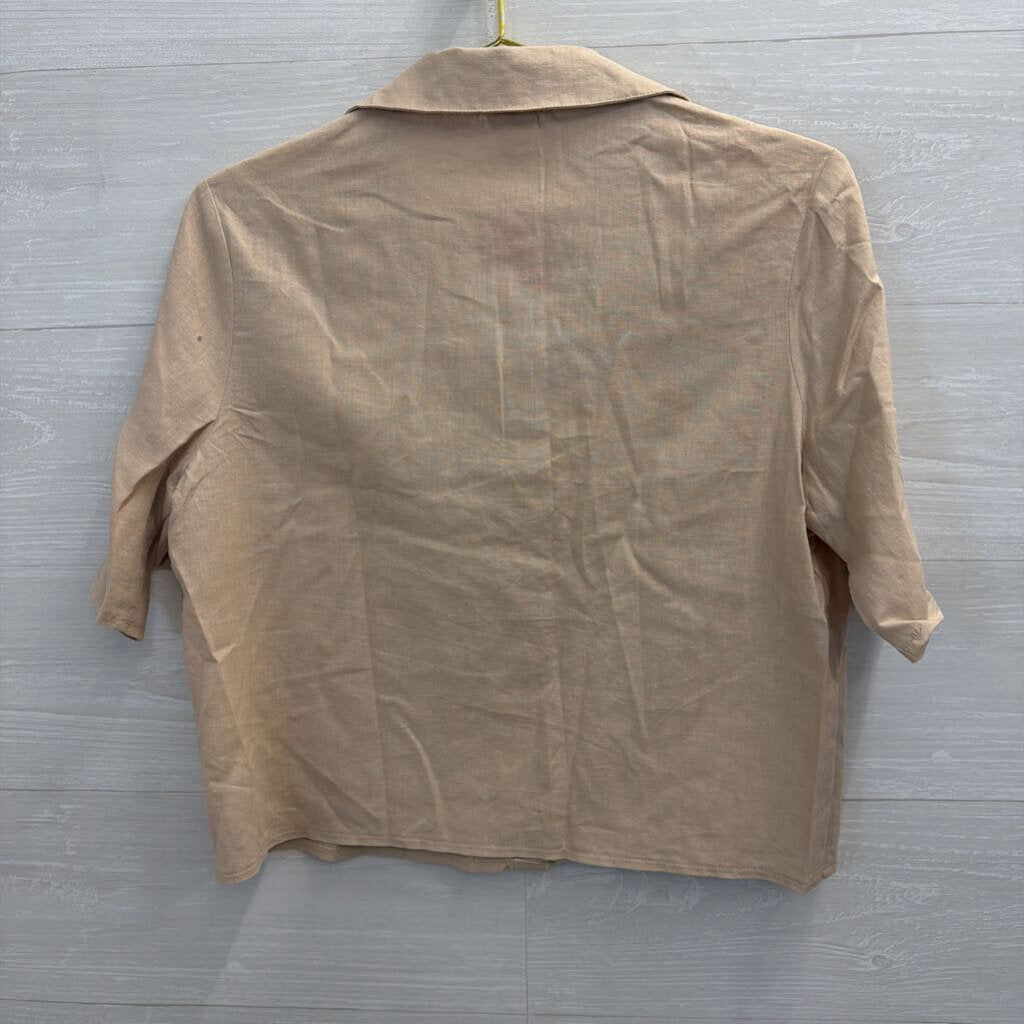 Shade and Shore Beige Short Sleeve Button Down Top/ Shorts Set XS/ S