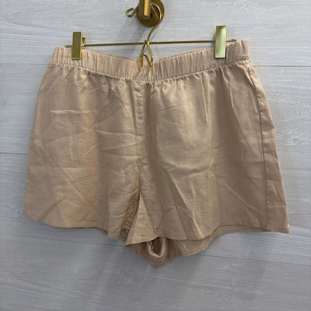 Shade and Shore Beige Short Sleeve Button Down Top/ Shorts Set XS/ S