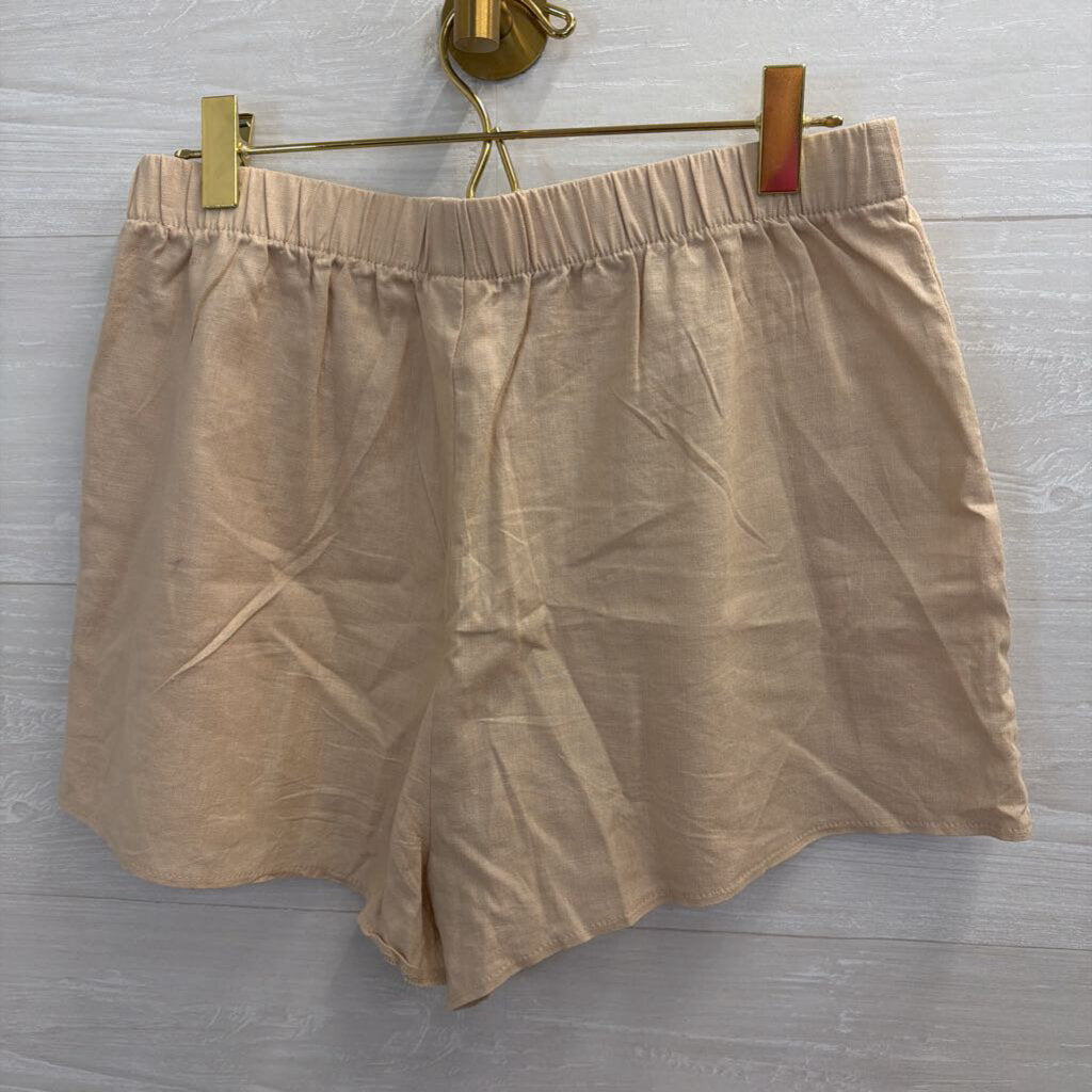 Shade and Shore Beige Short Sleeve Button Down Top/ Shorts Set XS/ S