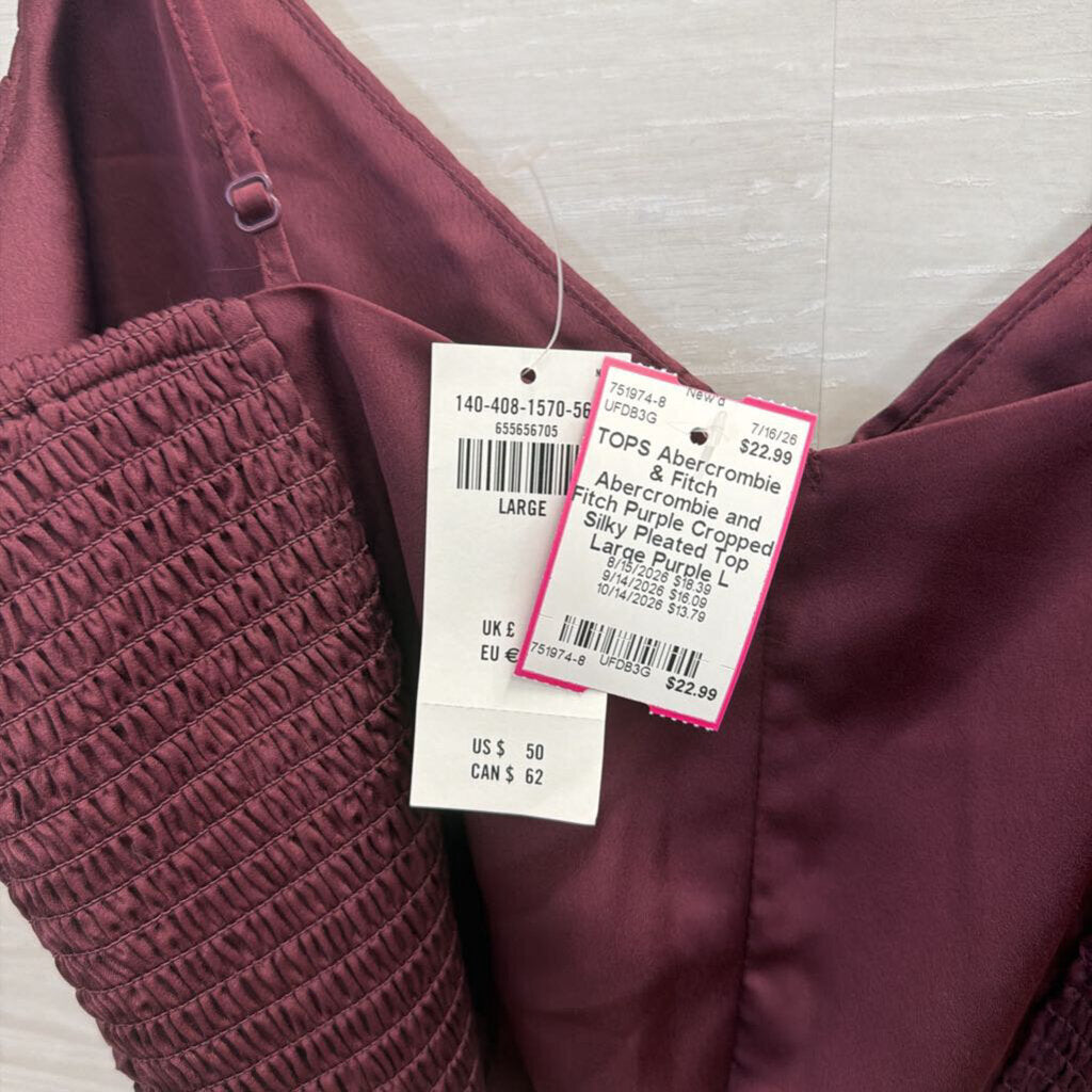 Abercrombie and Fitch Purple Cropped Silky Pleated Top Large