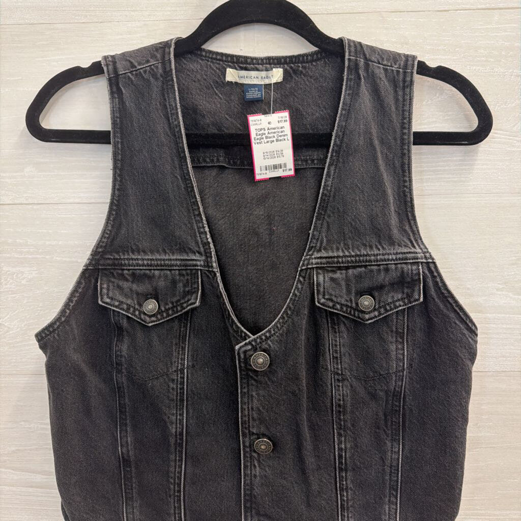 American Eagle Black Denim Vest Large