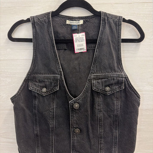 American Eagle Black Denim Vest Large