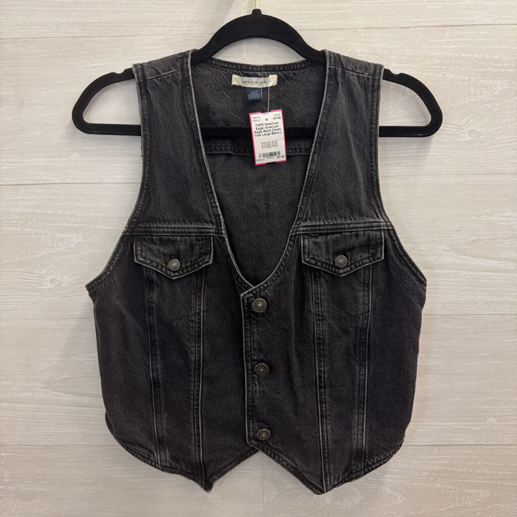 American Eagle Black Denim Vest Large